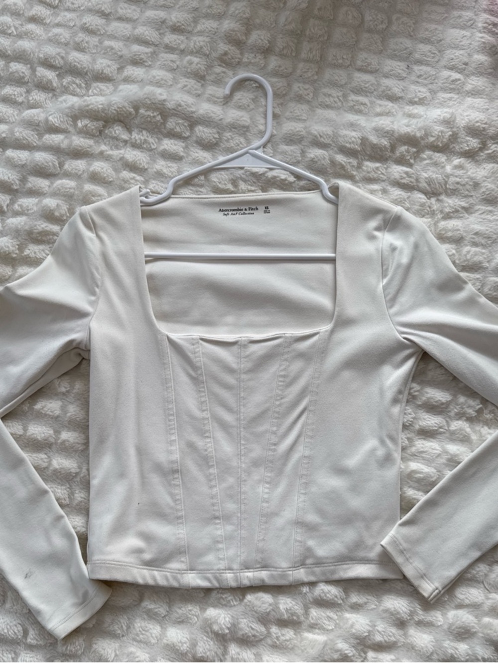 Abercrombie & Fitch Cream Square Neck Long Sleeve Top